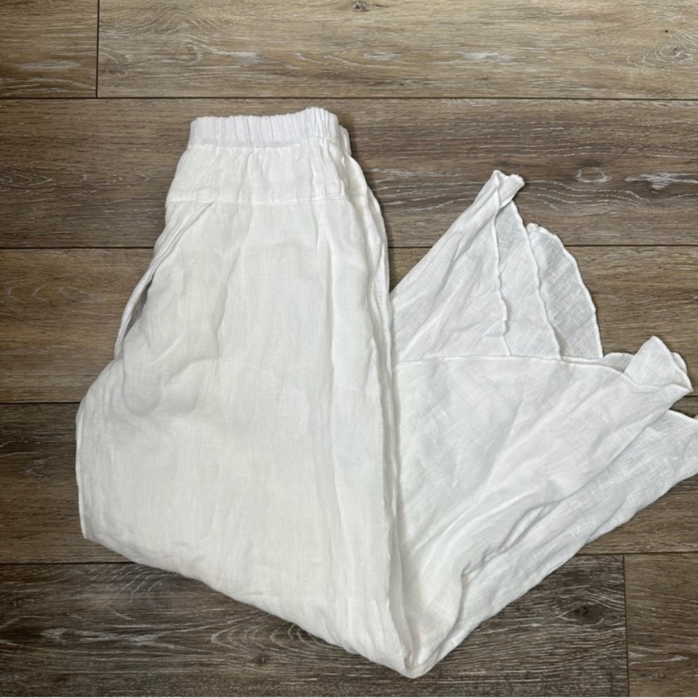 C.M.C White Linen Cropped High Waist Flowy Pants Sz S